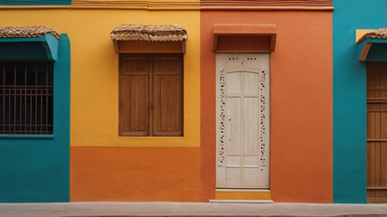 Obraz premium Hispanic heritage: street and buildings in traditional colors, concept