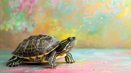 cute turtle on pastel background