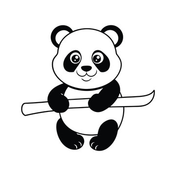 recommend clip art: Cute funny baby panda hanging on the bamboo line art vector