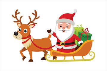 Christmas Cartoon Santa and Reindeer Sleigh Stock  vector