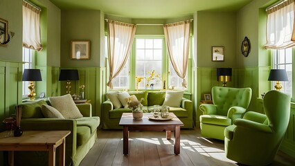 Green living room interior