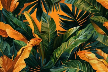 Palm leaves, botanical illustration, tropical flora hand drawing. Set watercolor plant