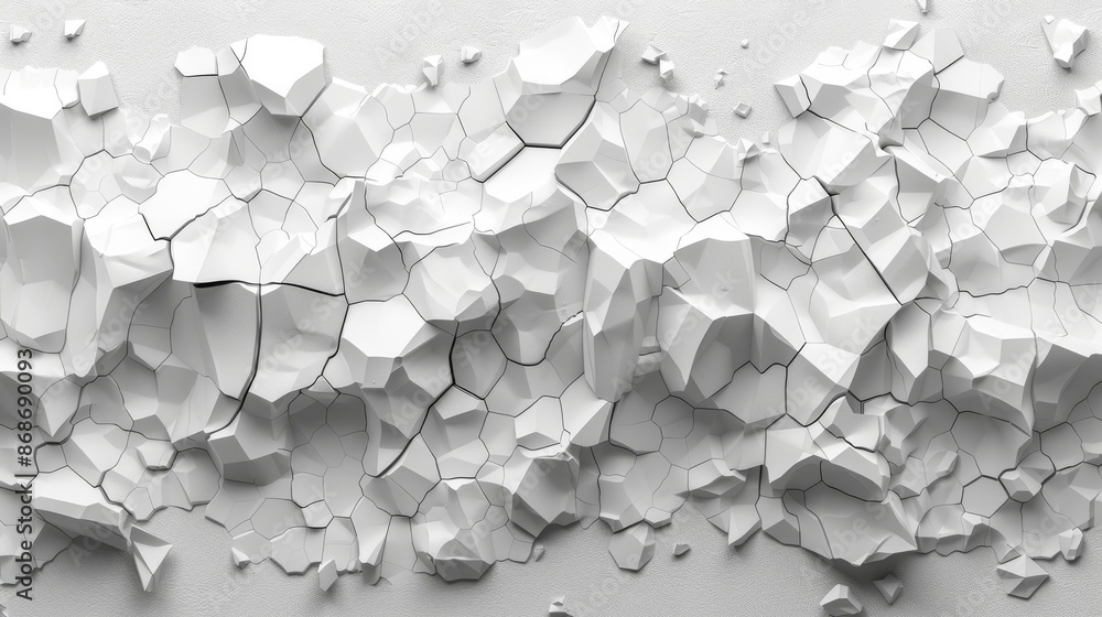 Poster pattern on white background with random shifted polygons and prism shapes