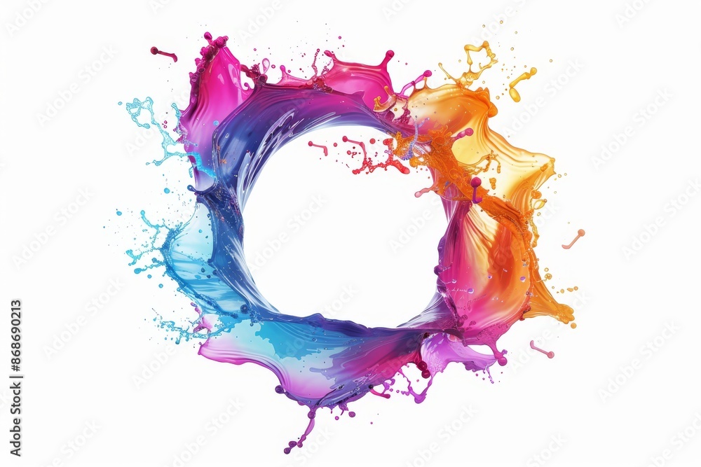 Poster circle liquid motion explosion on white background with colorful curved waves.