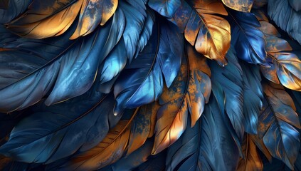 Fototapeta premium The background is an abstract painting with gradients and textures in blue, green, and gold colours.