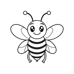 Cartoon happy bee isolated on vector line art