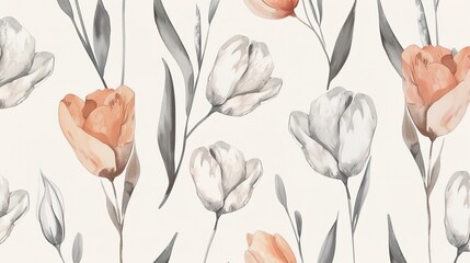 elegant flower line and watercolor floral seamless pattern 