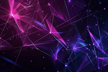 The background is a background of violet geometric shapes and colored light connections. Stock photo.