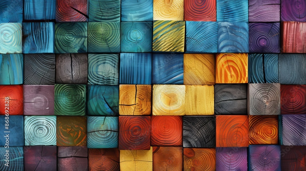 Poster a wood aged art architecture texture depicts an abstract block stack against a colorful wood backdro