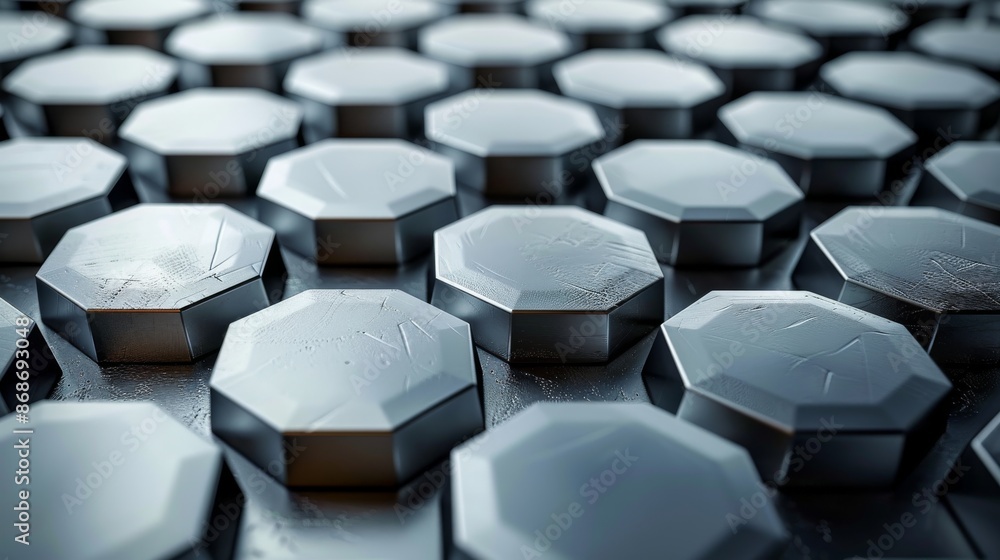 Poster an abstract hexagonal pattern in grey on a futuristic grey background