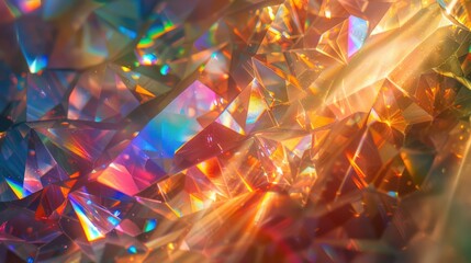Abstract background of colorful iridescent light refracting through a crystal.