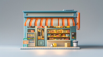 A small plastic model of a convenience store, designed as a miniature for a small and medium-sized business idea concept