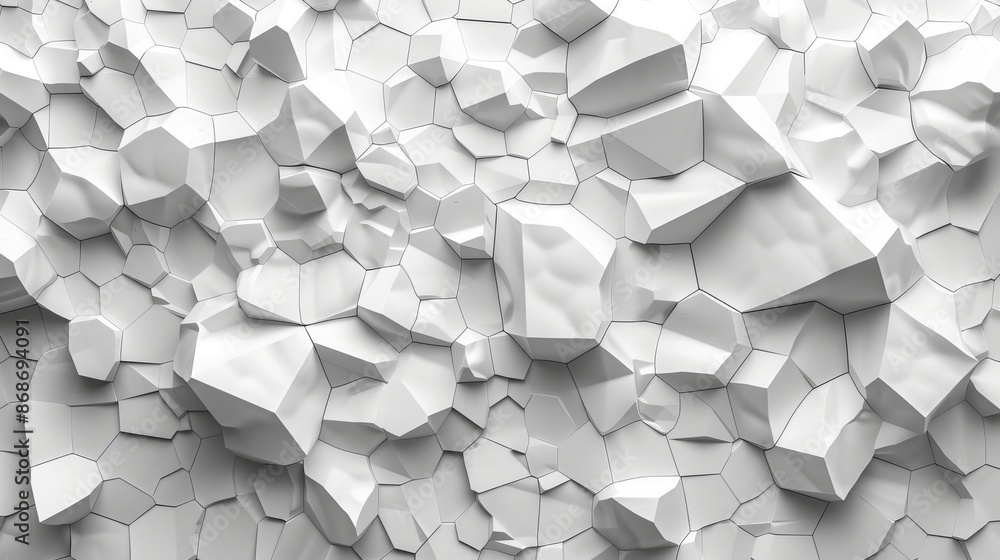 Poster an abstract fracture structure pattern with a random shift of white polygons on a black background