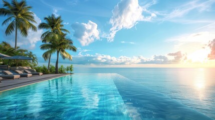 Fototapeta premium Luxury seaside resort pool villar with infinity pool, sunny day summer paradise .