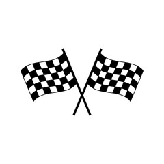 Flag icon. Racing sign. Checkered racing flag. Checkered racing flag on flagpole. Black and white flag