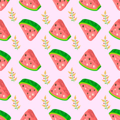 Seamless Pattern Abstract Elements Fruits Food Watermelon Vector Design Style Background Illustration Texture For Prints Textiles, Clothing, Gift Wrap, Wallpaper, Pastel