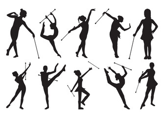 Baton Twirling vector, Baton Twirling clipart, Baton Twirling silhouette.