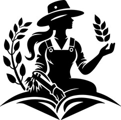 farmer stylized portrait, organic products logo template