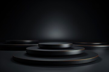 Matte black podiums on a black gradient background, perfect for highlighting vibrant or metallic products