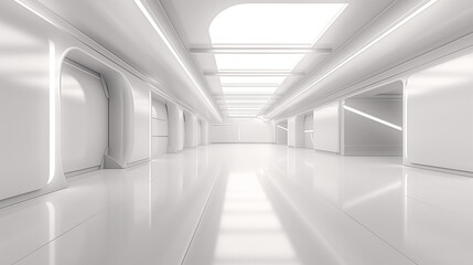 Obraz premium Empty Long Light Corridor. Modern white background