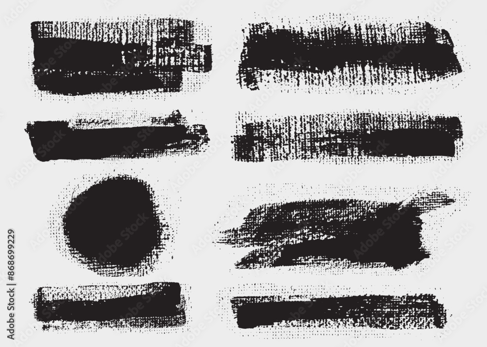 Poster set of glitch distorted brush stroke. noise black destroyed logo. grunge old textured distressed eff