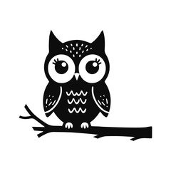 Owl vector illustration, Silhouette of an owl black and white. Owl on a branch.