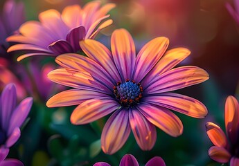 Vibrant Purple and Orange African Daisies Macro