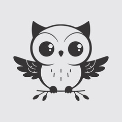 Owl vector illustration, Silhouette of an owl black and white. Owl on a branch.