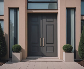 House Facade. Large Entrance with double door.