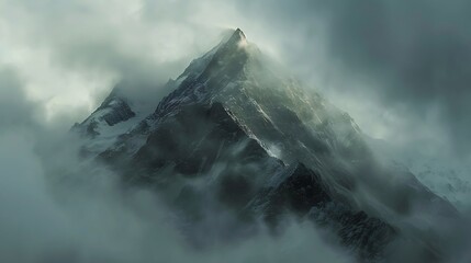 High mountain in mist and cloud during evening very detailed and realistic shape