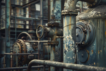 A rusty pipe with a valve on it