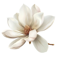 Obraz premium Elegant white magnolia flower with intricate petals and detailed center, perfect for nature, botanical, and floral design purposes.