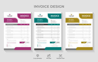 Minimal Corporate Business Invoice design template vector illustration bill form price invoice. Business invoice form template.