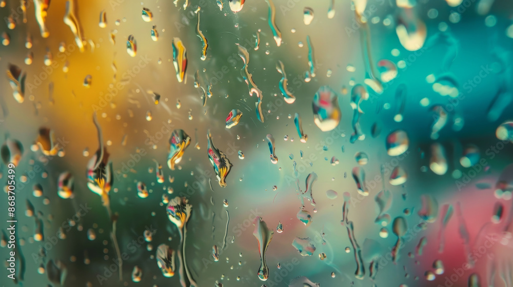 Aufkleber the image is of raindrops on a window, creating a blurry and hazy effect