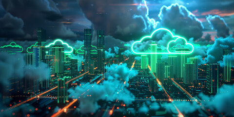 3D rendering of Cloud computing, network, technology concept