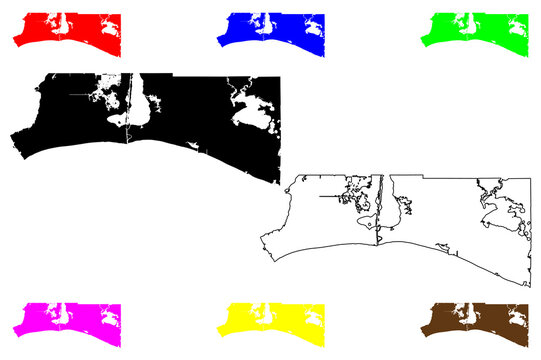 Cameron County, Louisiana (U.S. county, United States of America, USA, U.S., US) map vector illustration, scribble sketch Cameron Parish map