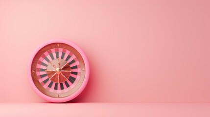A minimalist casino scene featuring a brown roulette wheel, set against a neutral backdrop with plenty of copy space. The image conveys a sense of elegance and sophistication.