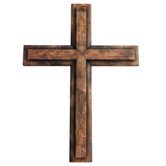 Wooden cross symbolizing faith and spirituality, isolated on white background. Suitable for religious and inspirational themes.