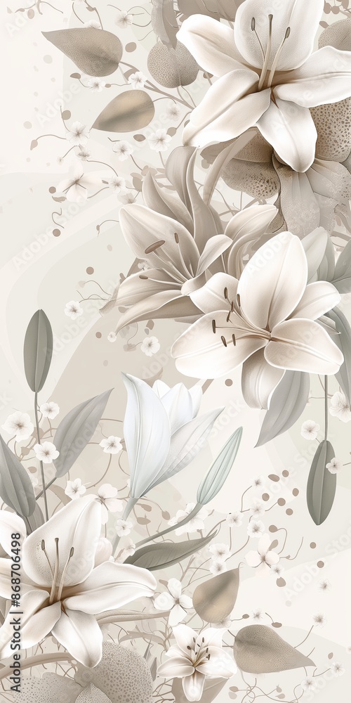 Poster A fragile yet elegant lily in full bloom, creating a seamless and decorative floral pattern.