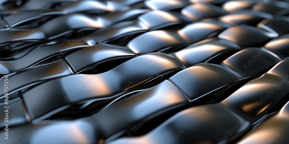 Poster dark metallic textured structure with a shiny wicker pattern, creating an abstract, futuristic backd