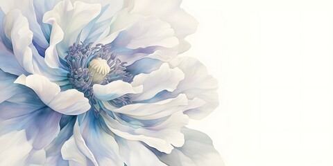 White flower on white background with copy space. Elegant abstract flower illustration. Contemporary art background. Beautiful watercolor flower for banner, card, stationery, wedding invitation.