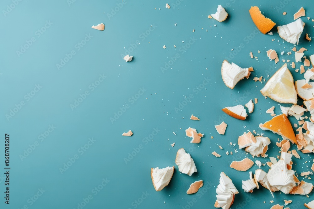 Poster clean cyber banner showcasing broken food items with sleek lines and minimalist design with copy spa