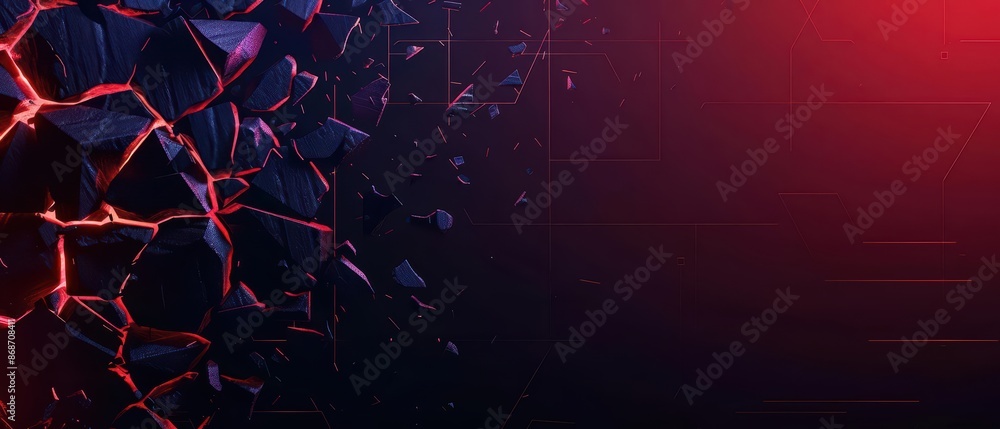 Poster clean cyber banner showcasing broken natural elements with sleek lines and minimalist design with co