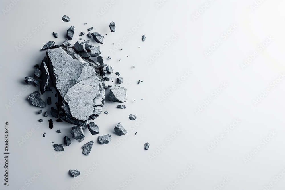 Poster clean cyber banner showcasing a broken stone with sleek lines and minimalist design with copy space