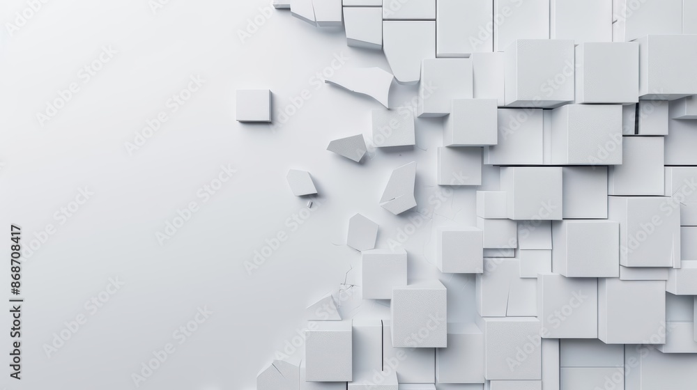 Poster clean cyber banner showcasing a broken wall with sleek lines and minimalist design with copy space