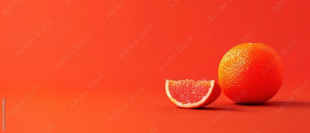 Poster clean cyber banner showcasing a broken fruit with sleek lines and minimalist design with copy space