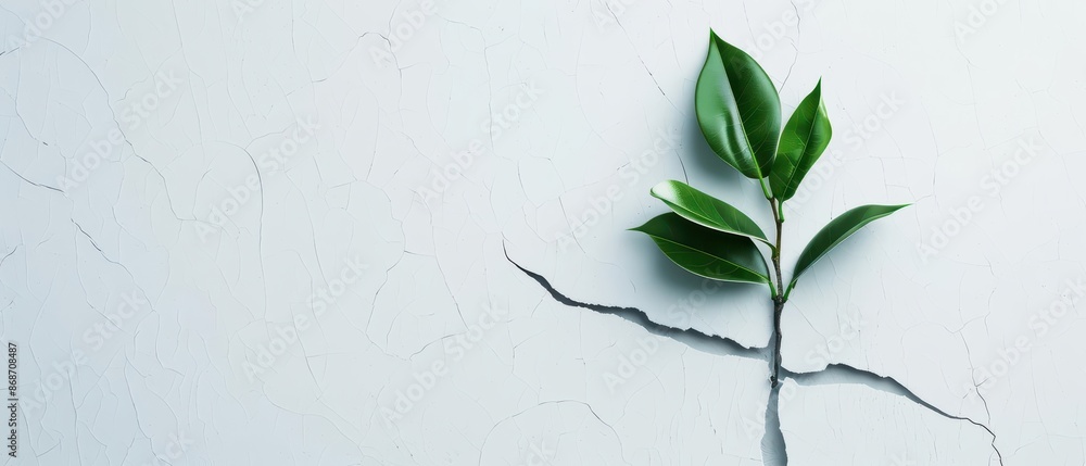 Poster clean cyber banner showcasing a broken plant with sleek lines and minimalist design with copy space
