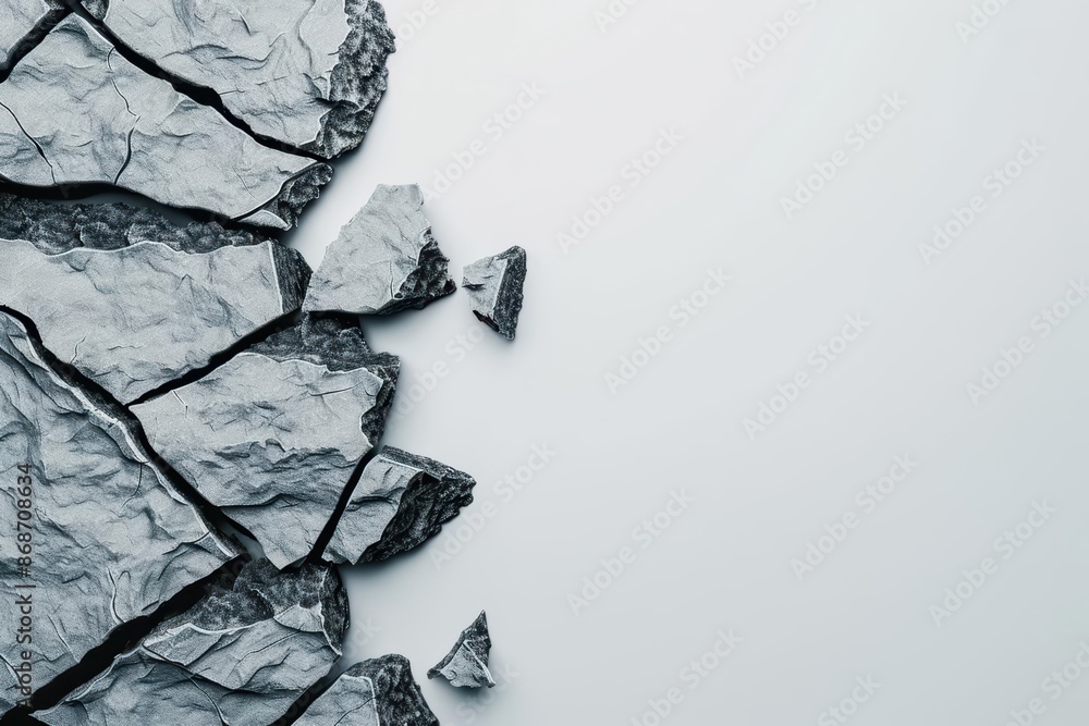 Poster clean cyber banner showcasing a broken stone with sleek lines and minimalist design with copy space