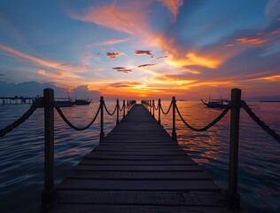 Fototapeta premium Sunset Pier & Boats at Golden Hour