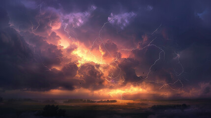 Obraz premium A stormy sky with a bright orange and purple sky